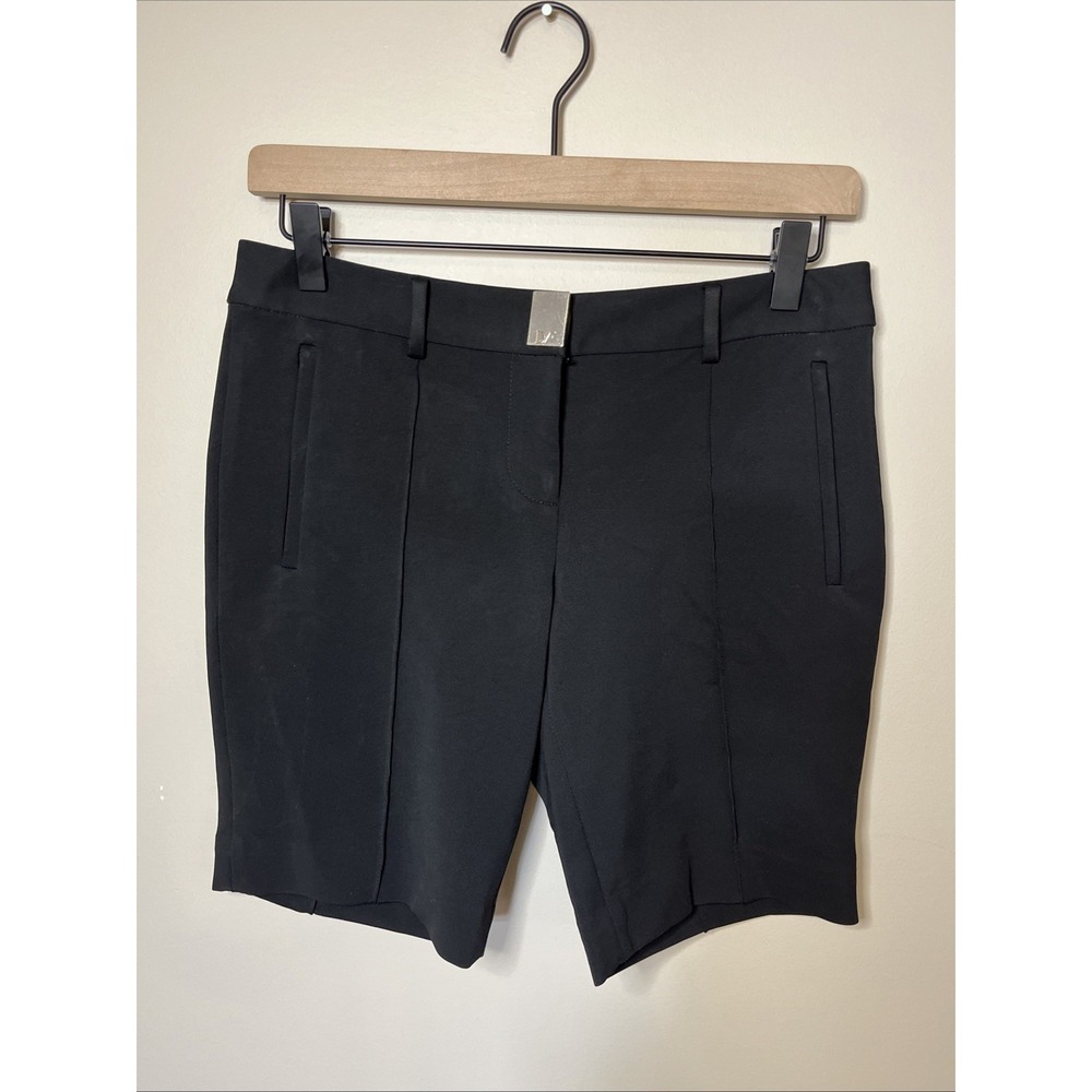 Dianne Von Furstenberg Bermuda Stretch Dress Shorts Black Zipped Pockets Sz 2